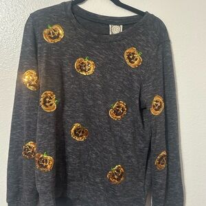 Gray Sweatshirt with Sequin Pumpkins